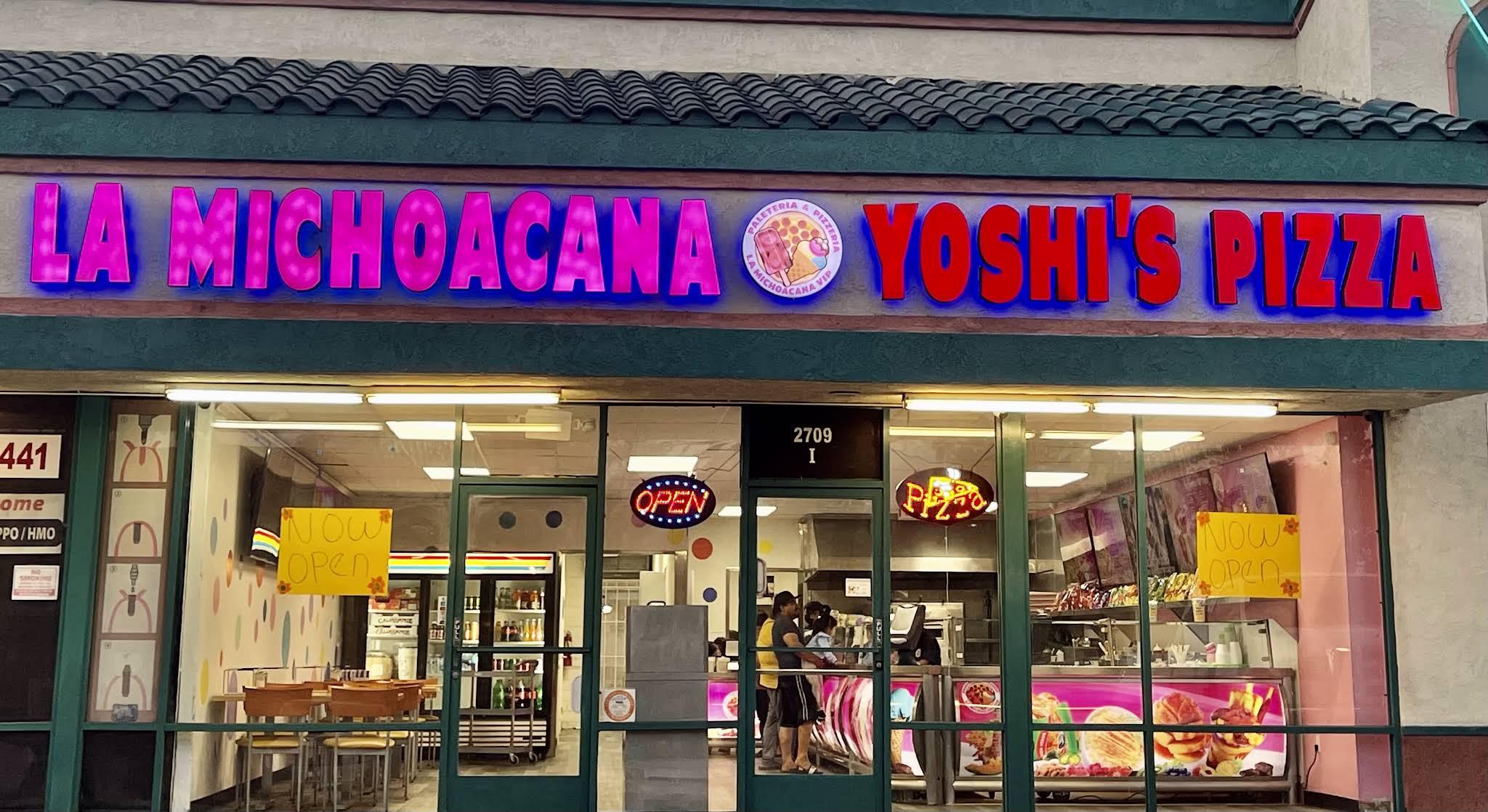 La Michoacana VIP and Yoshi's Pizza storefront at 2709 Westminster Ave in Santa Ana
